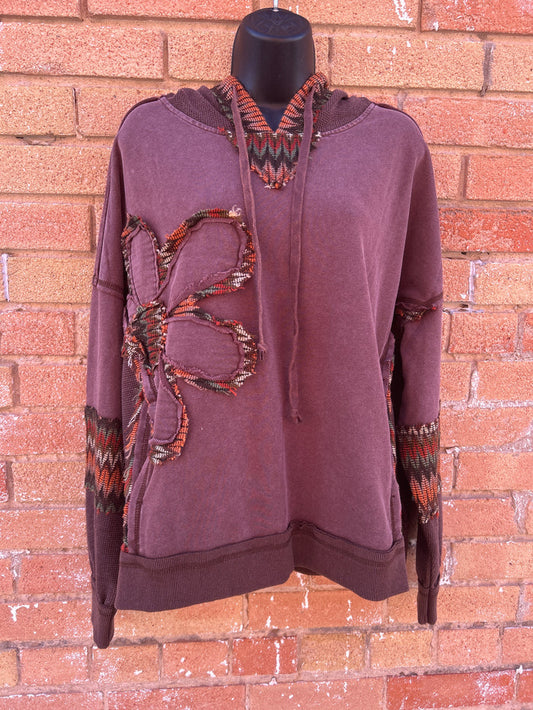 DAISY PATCH WASHED TERRY HOODIE PULLOVER