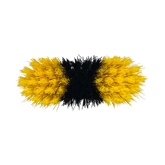 Bottom of the yellow and black bristle horse brush