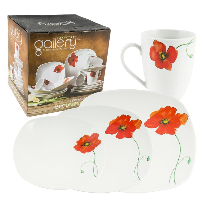 Dinnerware Set 16 Piece Tabletops Gallery Poppy Seed Flower Casual Design