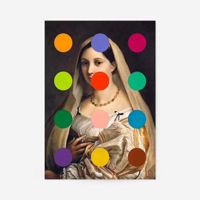 Dots Portrait Altered Art Print 2, quirky altered art print, unframed
