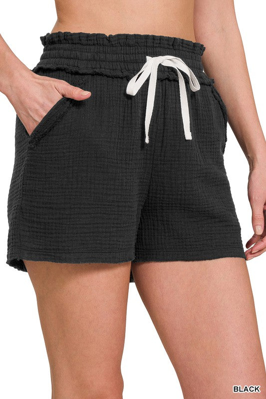 DOUBLE GAUZE ELASTICBAND DRAWSTRING SHORTS