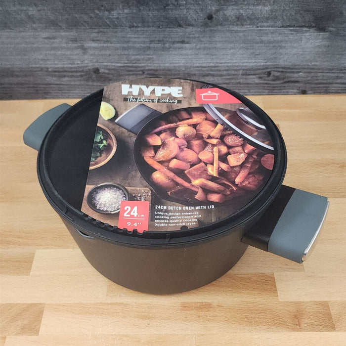 Dutch Oven With Nonstick Interior with Glass Lid And Handles Aluminum 4 Qt Black