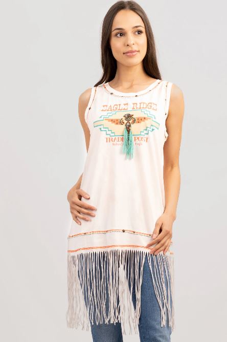 Eagle Ridge Graphic Sleeveless Tank w/ Fringe