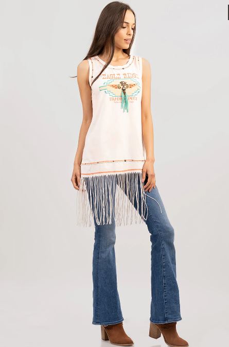 Eagle Ridge Graphic Sleeveless Tank w/ Fringe
