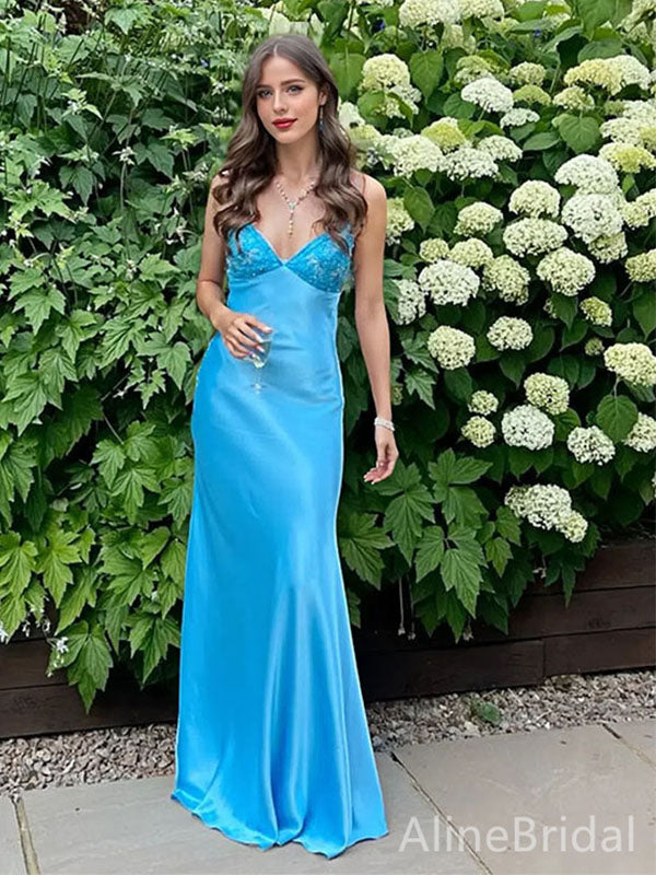 Elegant Blue Bead Long Prom Dress with Tie Back - Sample Sale