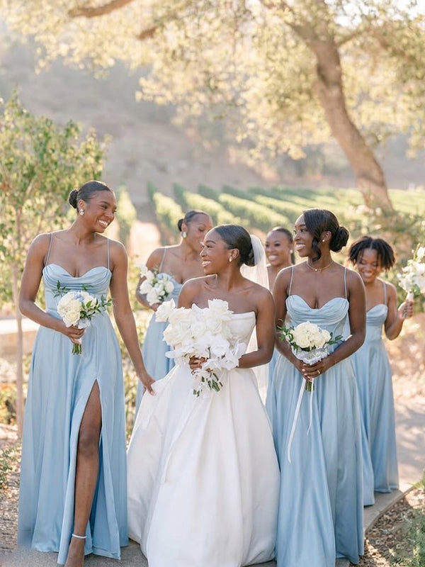 Elegant Blue Sweetheart Pleated A-line Bridesmaid Dress, PD2823085