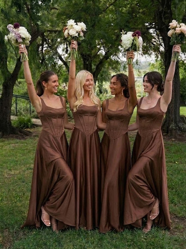 Elegant Brown Corset A-line Bridesmaid Dress, PD2823092