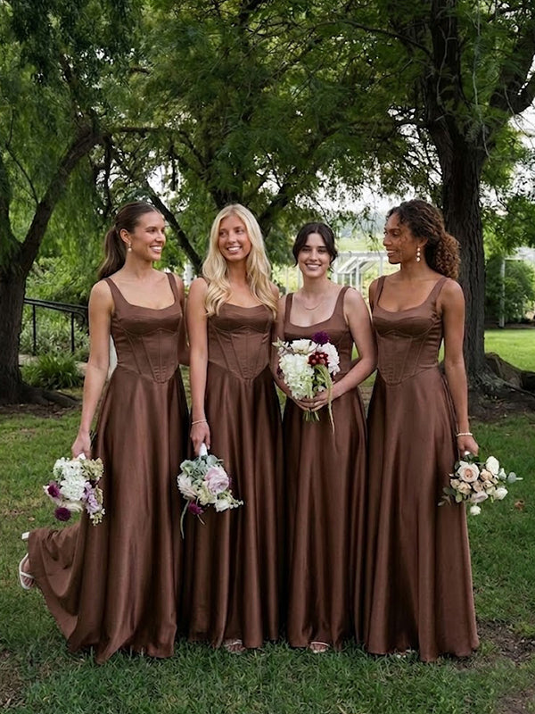 Elegant Brown Corset A-line Bridesmaid Dress, PD2823092