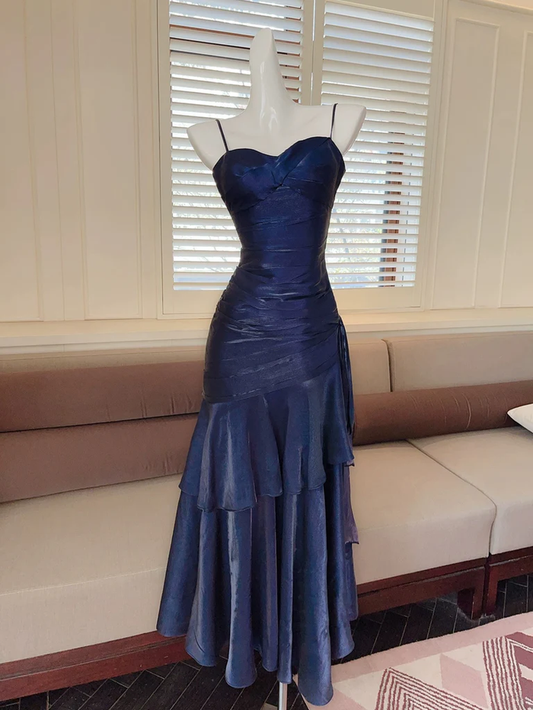 Elegant Dark Navy Blue Mermaid Long Prom Dresses, Dark Navy Blue Long Formal Graduation Dresses