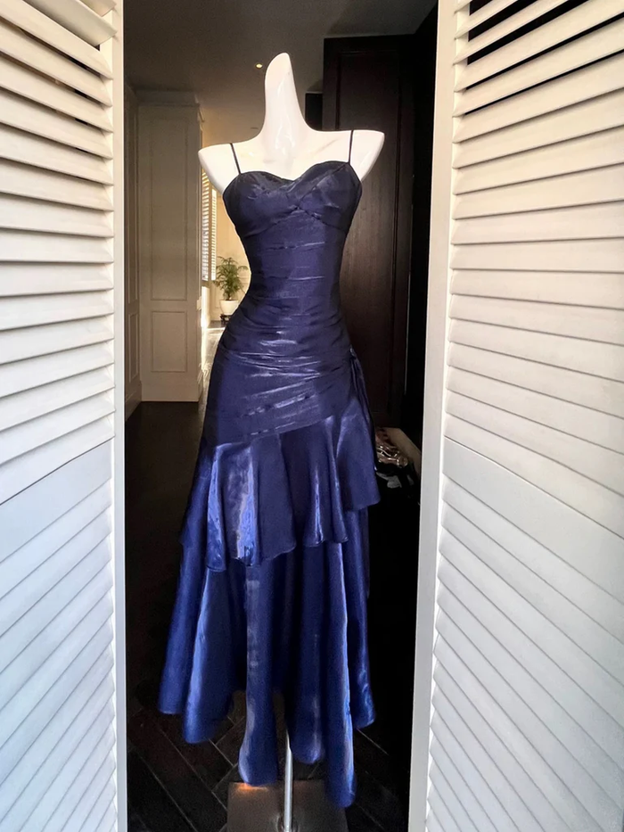 Elegant Dark Navy Blue Mermaid Long Prom Dresses, Dark Navy Blue Long Formal Graduation Dresses