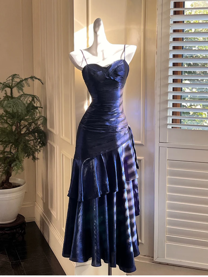 Elegant Dark Navy Blue Mermaid Long Prom Dresses, Dark Navy Blue Long Formal Graduation Dresses