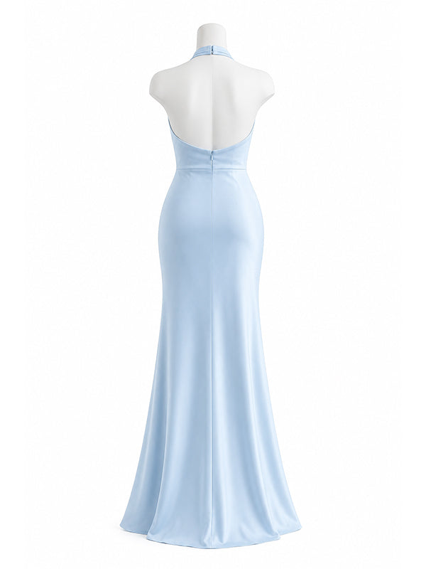 Elegant Light Blue Halter Long Bridesmaid Dress, Maids of Honor Dress, PD2823082