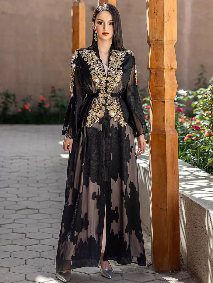 Elegant Long Sleeve Maxi Dress with Structured Fit – ARIELLE