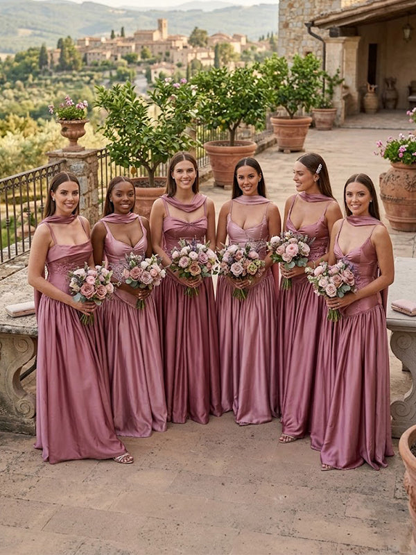 Elegant Mauve Pink Satin A-line Bridesmaid Dress with Lace Appliques, PD2823098