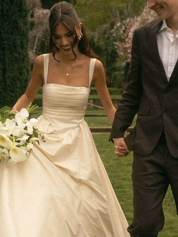 Elegant Pleated Empire Waist A-line Wedding Dress, WD3220