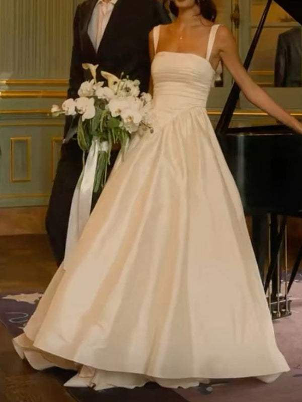 Elegant Pleated Empire Waist A-line Wedding Dress, WD3220
