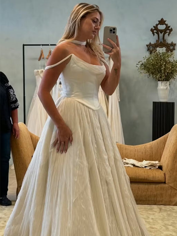 Elegant Scoop A-line Chiffon Wedding Dress with Cap Sleeves, WD3221