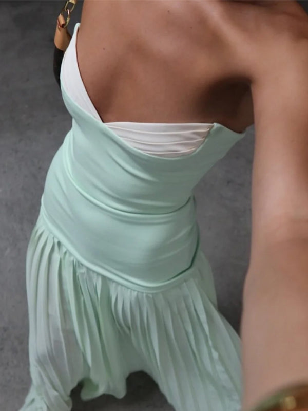 Elgant Mint Green Chiffon Pleated A-line Ruffled Prom Dress, Evening Dress, PD2823101