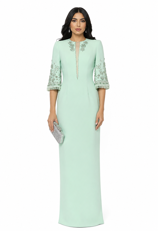 Embellished Bell Sleeve Maxi Dress - Mint