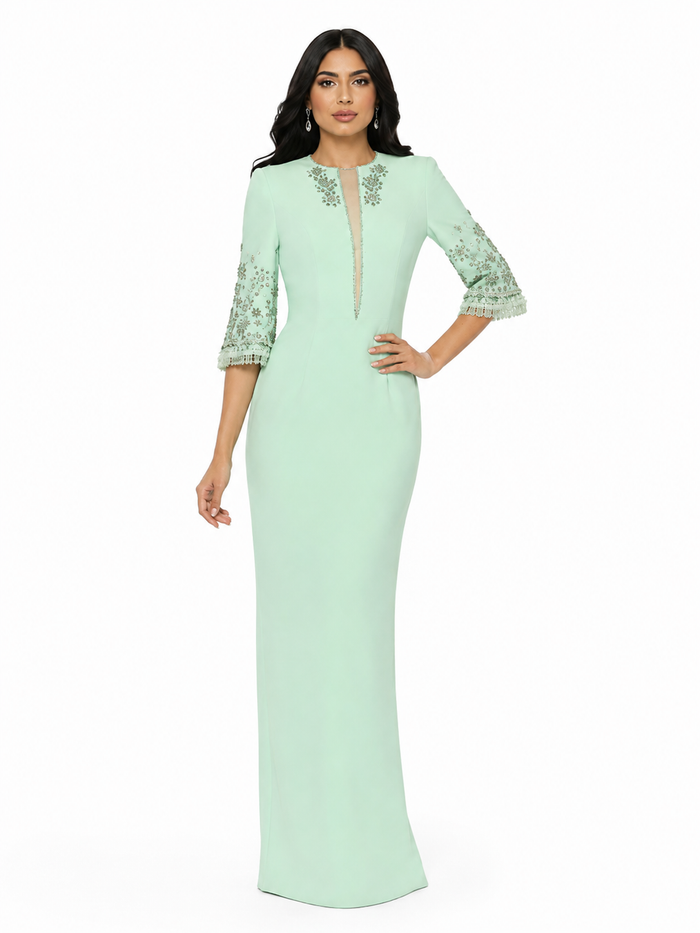 Embellished Bell Sleeve Maxi Dress - Mint