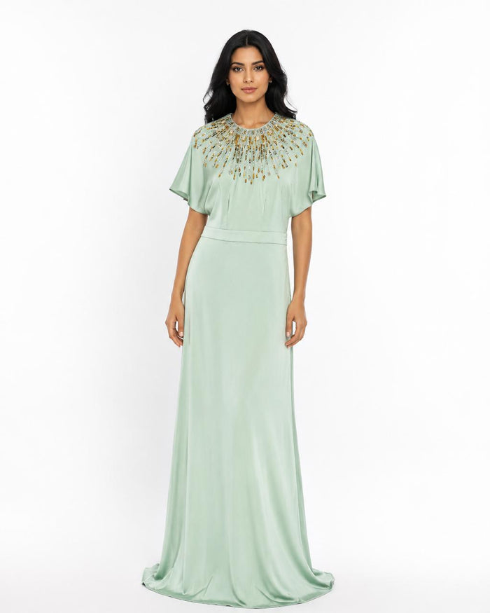 Embellished Cape Sleeve Maxi Dress - Elyas