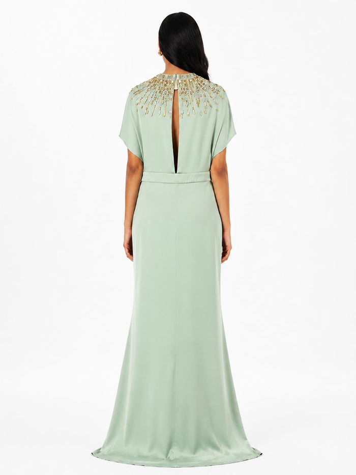Embellished Cape Sleeve Maxi Dress - Elyas