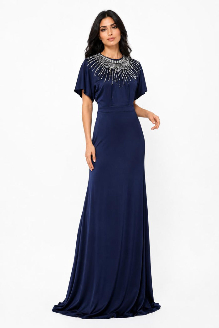 Embellished Cape Sleeve Maxi Dress - Elyas