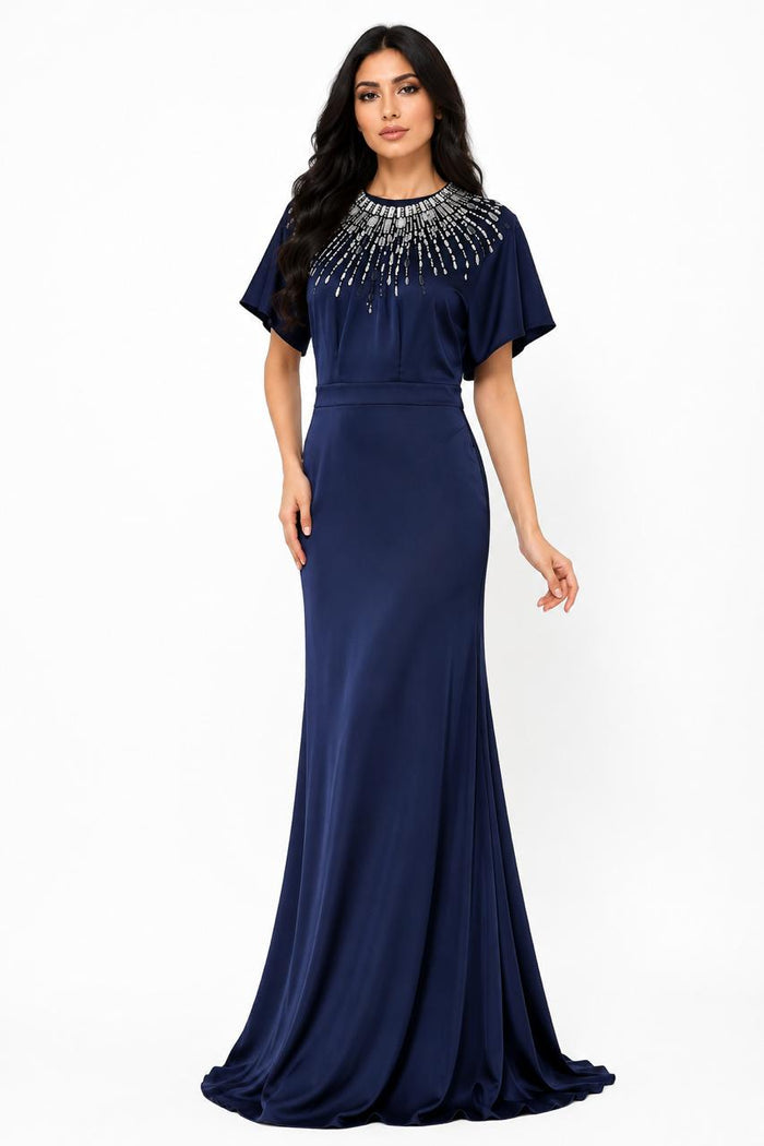 Embellished Cape Sleeve Maxi Dress - Elyas