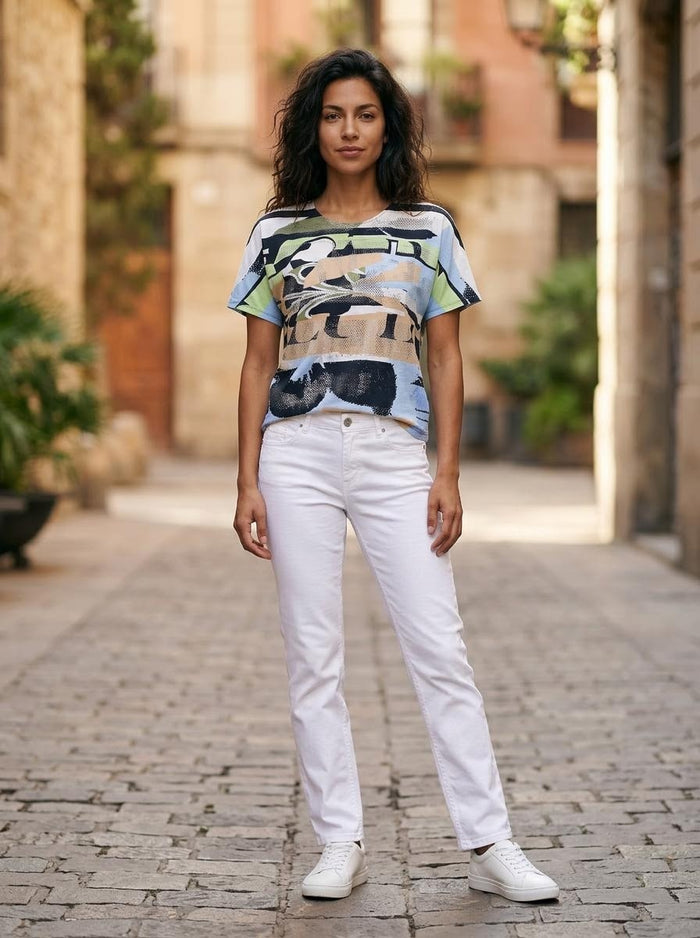 Embellished Graphic Print Top