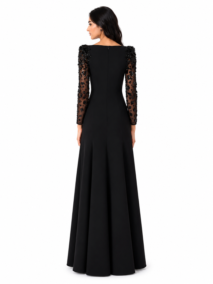 Embellished Sheer Sleeve Mermaid Maxi Dress - Noil