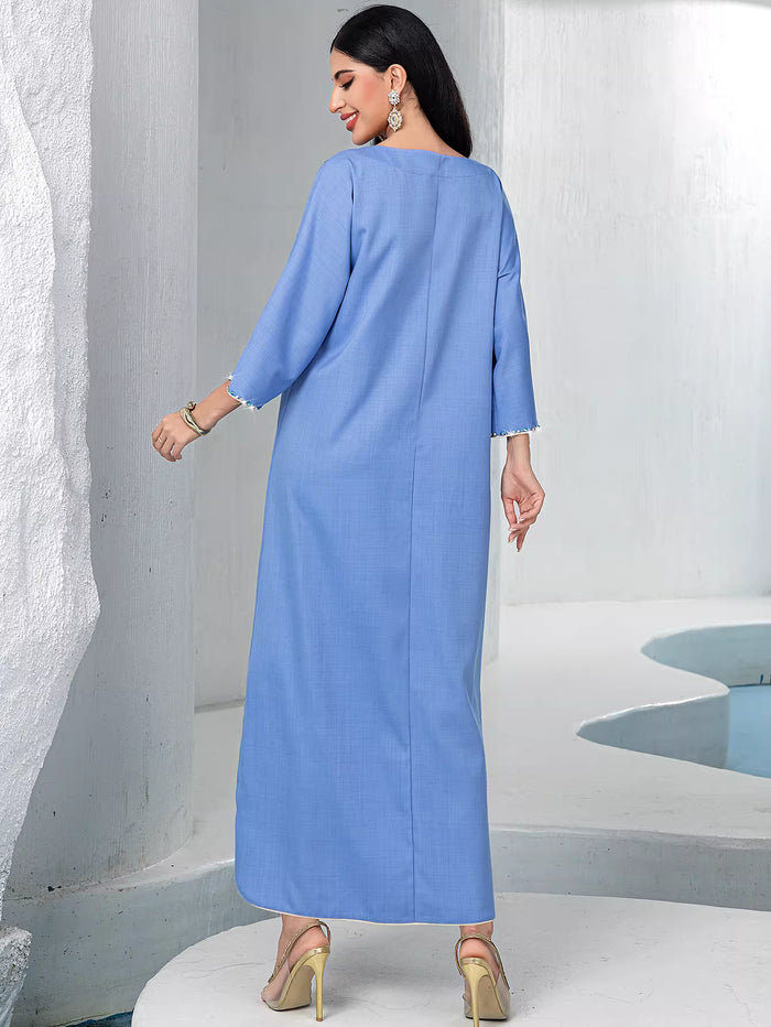 embellished straight-cut maxi dress with flared sleeves – AZURE