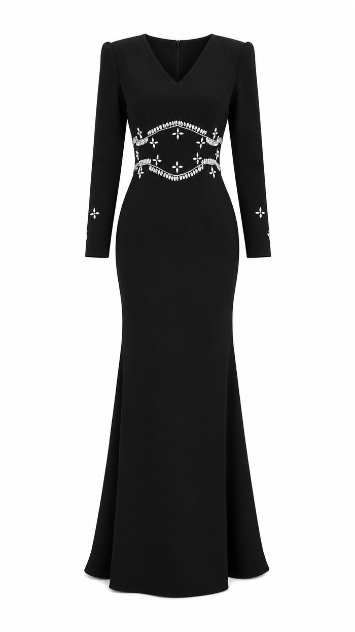 Embellished Waist Mermaid Evening Dress - Burgundy