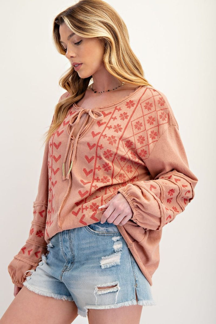 EMBROIDERED COTTON KNIT TOP( 2 COLORS)