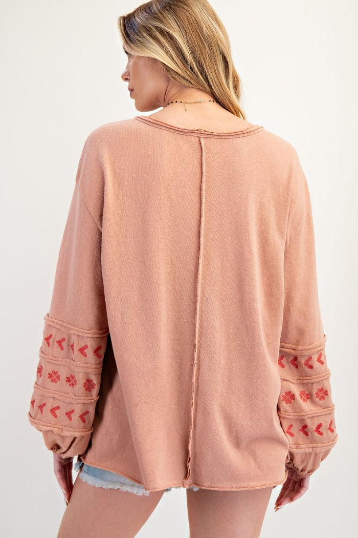 EMBROIDERED COTTON KNIT TOP( 2 COLORS)