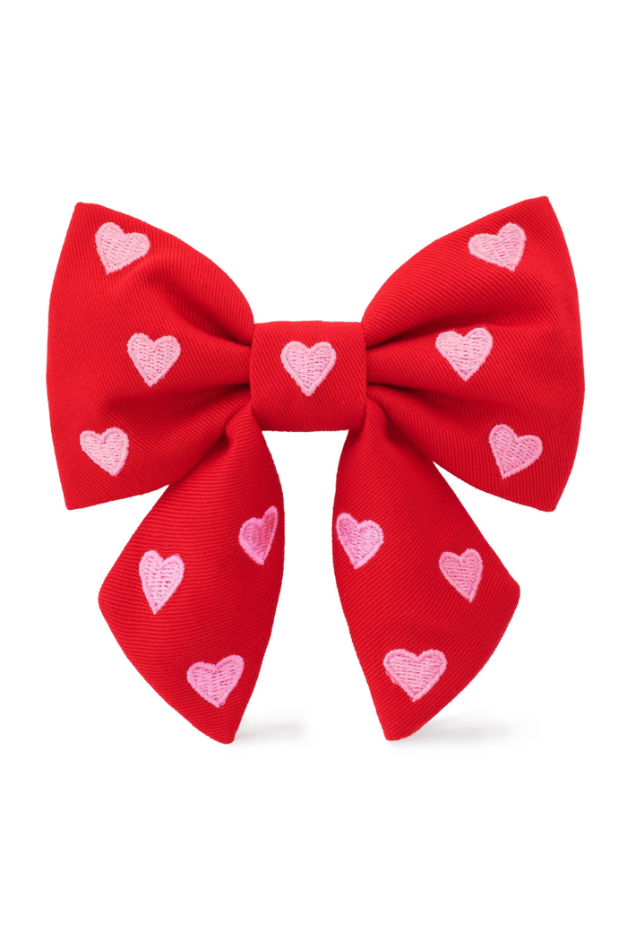 Embroidered Hearts Dog Bow- FINAL SALE