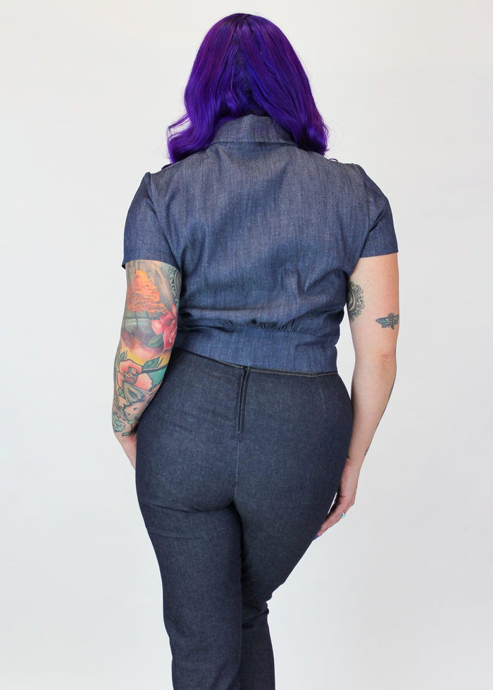 Embroidered Mermaid Denim Knot Top