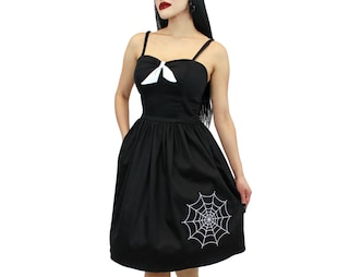 model wearing Embroidered Spiderweb Dress
