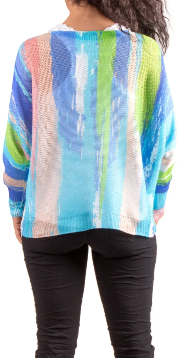 EMY BATWING MESH SWEATER WITH BRUSHSTROKE PRINT