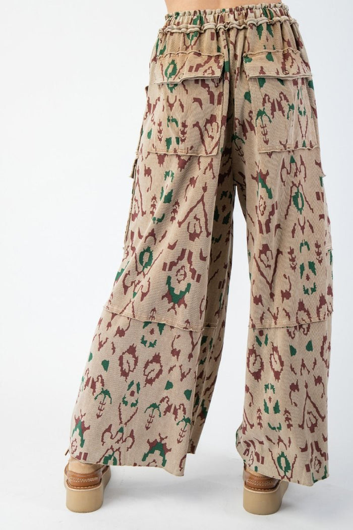 ETHNIC PRINTED MINERAL WASHED CARGO PANTS