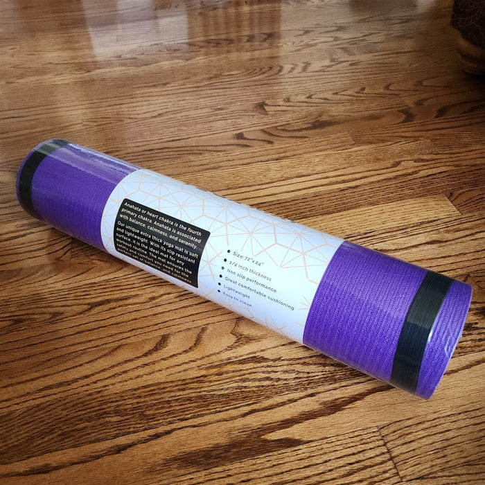 Exercise Yoga Mat Purple Non Slip At 72" X 24" X 6Mm Thickness & Carrying Strap