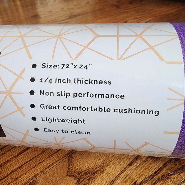 Exercise Yoga Mat Purple Non Slip At 72" X 24" X 6Mm Thickness & Carrying Strap