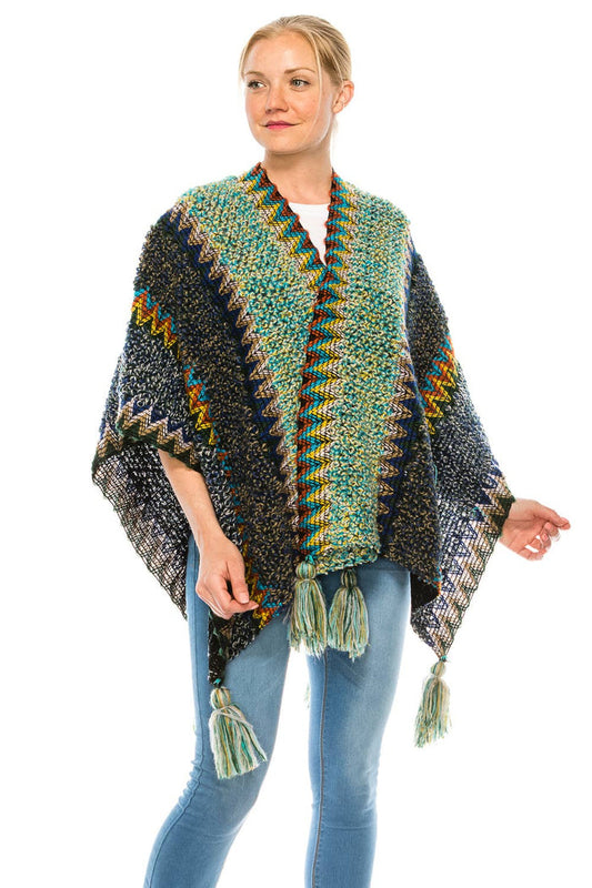 Exotic Navy & Green Poncho Shawl Blanket