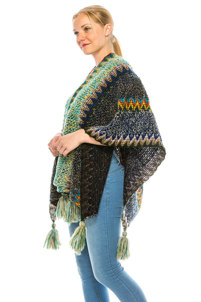 Exotic Navy & Green Poncho Shawl Blanket