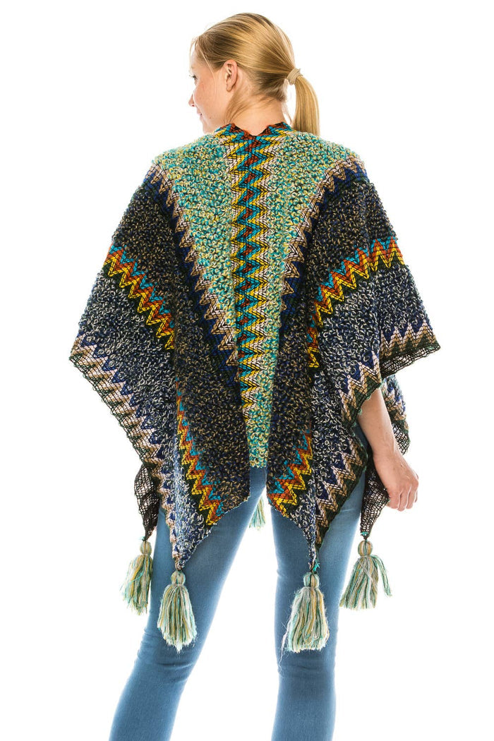 Exotic Navy & Green Poncho Shawl Blanket
