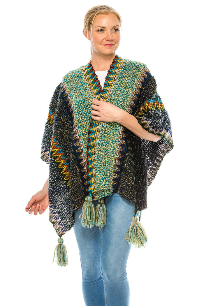 Exotic Navy & Green Poncho Shawl Blanket