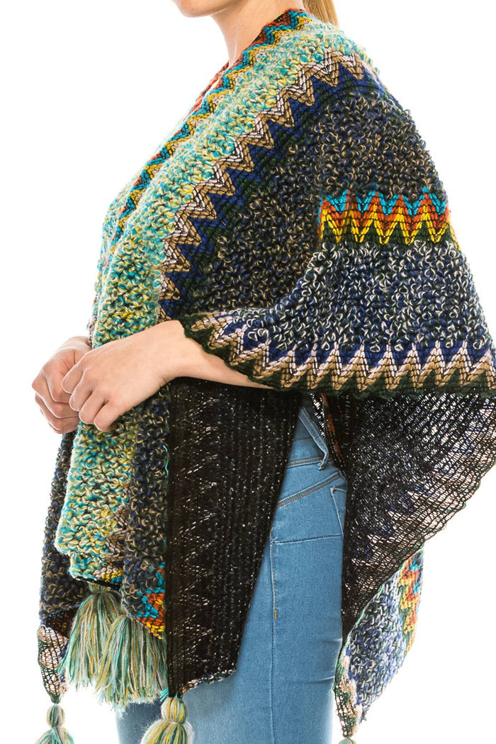 Exotic Navy & Green Poncho Shawl Blanket