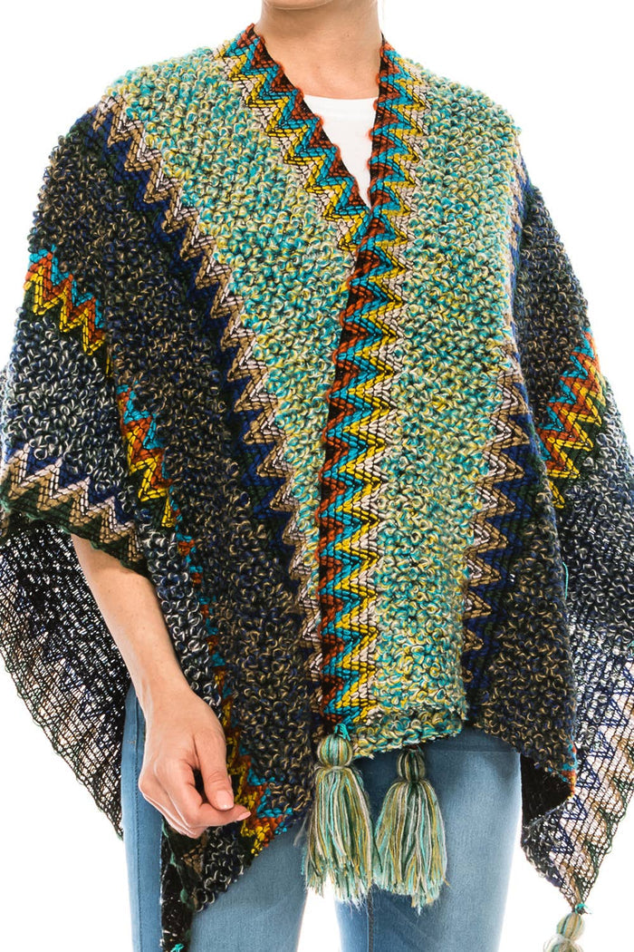 Exotic Navy & Green Poncho Shawl Blanket