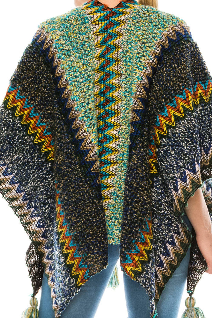 Exotic Navy & Green Poncho Shawl Blanket