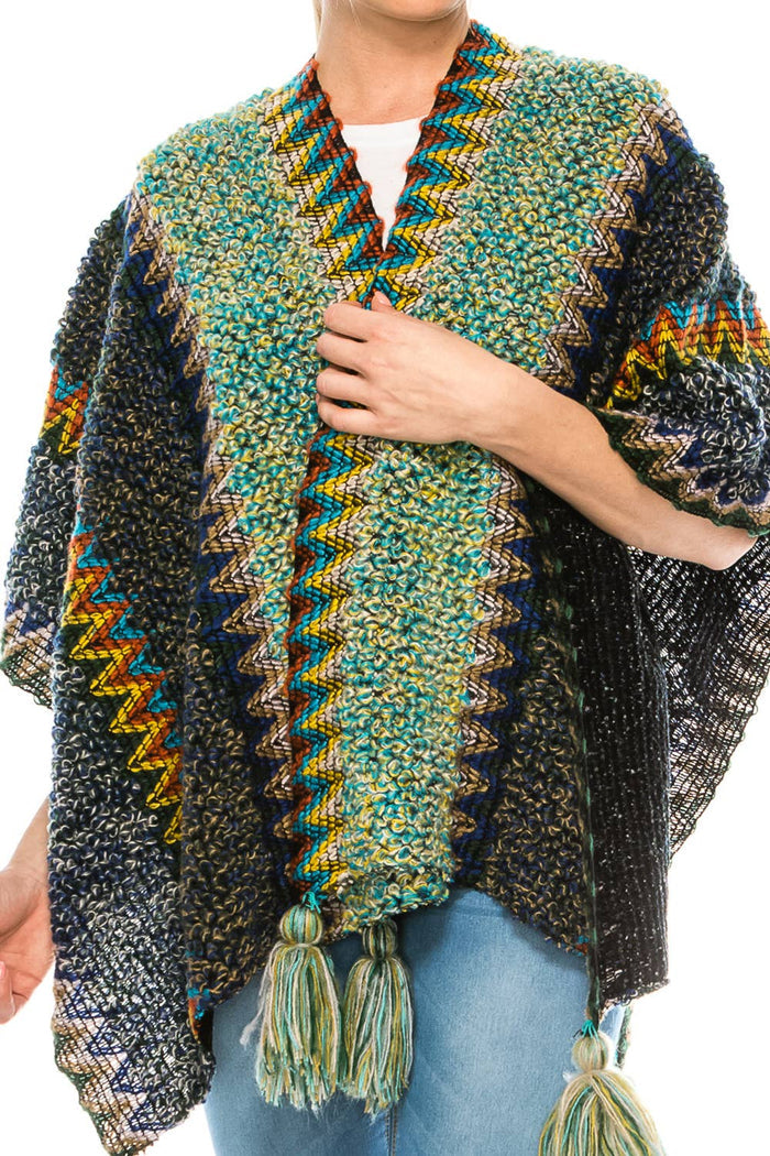 Exotic Navy & Green Poncho Shawl Blanket