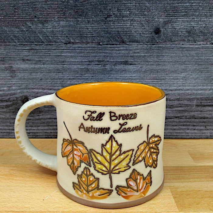 Fall Breeze Autumn Leaves Coffee Mug 17oz (455ml) Embossed Ceramic Cup Blue Sky